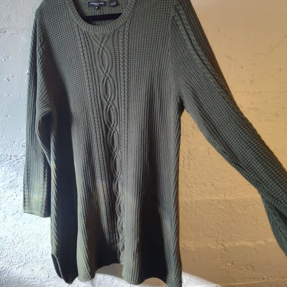 Jeanne Pierre Olive Green Long Sleeve Stretchy A-Line Midi Sweater Dress Size 1X - Picture 8 of 11